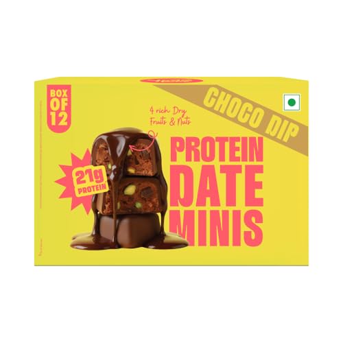 Image of Yogabar Choco Dipped Date Minis | 3g Protein per Bite | Goodness of Dates, Almonds, Cashews & Pistachios Dipped in Chocolate | High Fiber Snack | No Added Preservatives | Pack of 12