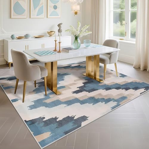 Tapis chambre bébé 150x200cm bleu et design abstrait moderne - 6