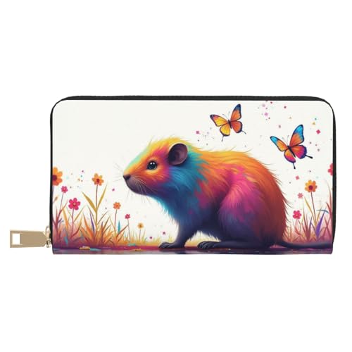 Wallet Women - Colorful Cute Hamster Print Leather Wallet for Women with Zipper, Cute Bifold Long Ladies Wallets