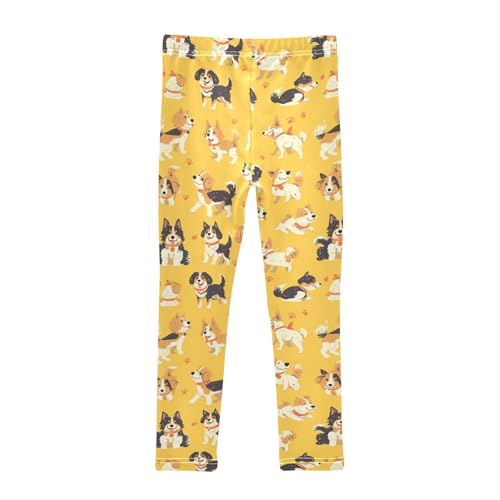 Wusikd Dogs Cute Girls' Leggings Toddler Doodles Yellow Kids Yoga Pants Dance Active Tights 4T2