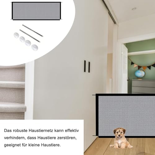Türschutzgitter Ausziehbar 180 x 72 cm, Kinder Treppenschutzgitter Hundegitter Wohnung, Kindersicherung Tür Türgitter Ohne Bohren, Katzenschutz Tür geeignet für Innen und Außenbereich (Grau)