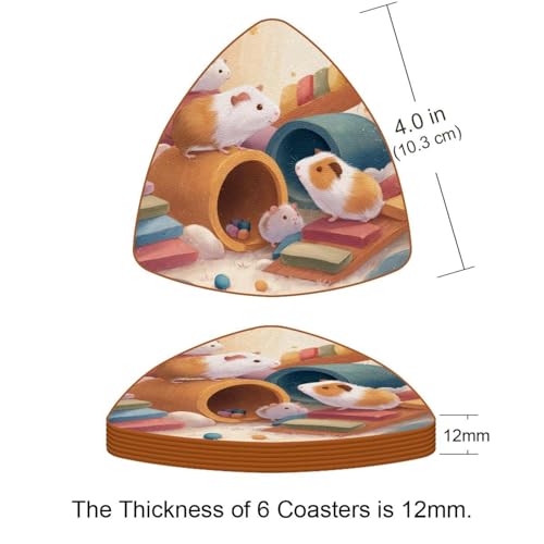 Dessous de verre en cuir microfibre chic lot de 6 de forme triangulaire avec motif cochon d'Inde - 4