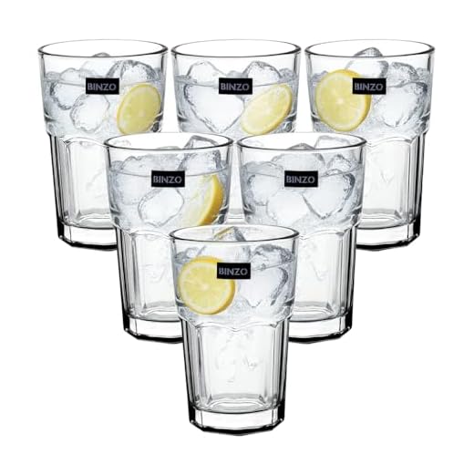 BINZO Water Juice Drinking Durable Stackable Glass Tumbler Set| Pack of 6 | Space Save Glass | Perfect for Home, Restaurants and Parties | Dishwasher and Microwave Safe | Drinking Glasses For Soda, Juice, Milk, Cold Drinks (Stackable Tall 300ml Set of 6)