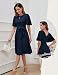 Bbonlinedress Abendkleider elegant für Hochzeit Winterkleid Damen elegant Kurzarm festliches Kleid midilang Party Cocktailkleid mit Gürtel Navy XL