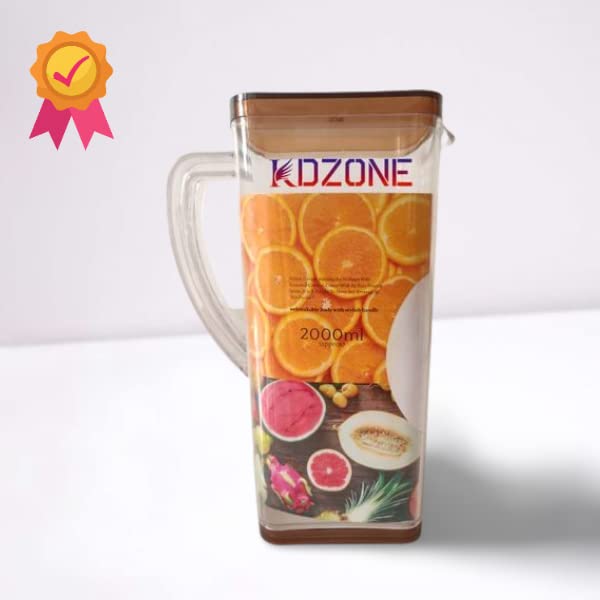 KD ZONE Unbreakable Water Jug Transparent Water Jug Juice Jug with Plastic Lid Plastic Water jug for Home use Milk, Coffee, Tea, Juice, Beer Jug (1.5 Liter) Multicolor (Set of 2) 1