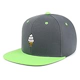 Ice Cream Cone Hip-Hop Snapback Hat Embroidered Dark Grey and Neon Green Two Tone Baseball Cap Cute