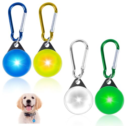 4 PCS LED Dog Collar Light, Light Up Dog Collars Tag, Waterproof Clip-on LED Dog Tag Light for Dog Collar, 3 Light Modes Pet Dog Safety Lights for Night Walking & Camping, 4 Colours