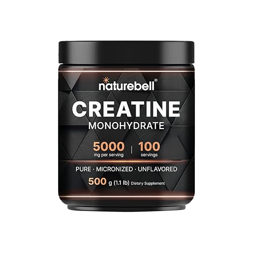 NatureBell Instant Creatine Monohydrate Powder 500 Grams, 5000mg Per Serving, Unflavored Micronized Creatine Powder - Pre Workout | Keto | Vegan | Dissolves Easy | Filler Free - 100 Servings