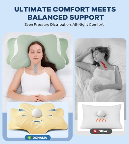 Image of DONAMA Cervical Pillow for Neck and Shoulder Pain Relief, Cooling Contour Memory Foam Pillow, Dual-Height Ergonomic Neck Support Pillow for Side Back Stomach Sleepers with Removable Pillowcase