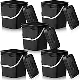 Mumufy 5 Pcs 3.5 Gallon Square Food Grade Bucket with Lid Square Bucket Pail with Plastic Handles for Storing Dry Food, Charcoal, Camping, Fishing (Black)