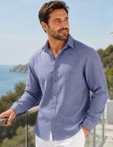 Men's Long Sleeve Button Up Linen Shirt for Wedding Guest and Dinner Dates - image 5