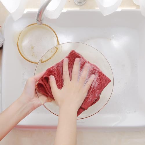 Image of Homaxy 100% Cotton Waffle Weave Kitchen Dish Cloths, Ultra Soft Absorbent Quick Drying Dish Towels, 12 x 12 Inches, 24-Pack, Brick Red