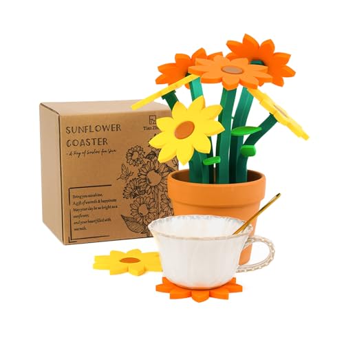 Tian Zhun Sunflower Gifts for Women Drinks Coasters Set of 6 for House Warming Gardening Mothers Day Mom Friends Teacher New Home