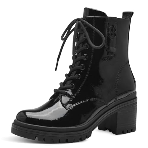 s.Oliver Damen Stiefeletten zum Schnüren mit Blockabsatz Herbst, Schwarz (Black Patent), 40 EU