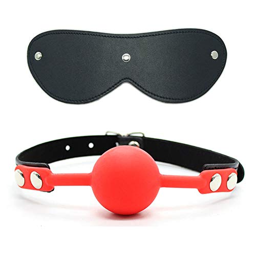 Open Breathable Mouth Ball and Leather Blindfold Eye Mask Black