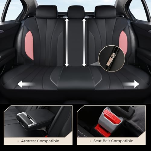Image of Coverado Automotive Car Seat Covers, Luxury Seat Covers Full Set, Leather Car Seat Protectors with Storage Bags, Pink Driver Seat Covers Universal Fit for SUVs Trucks Sedans
