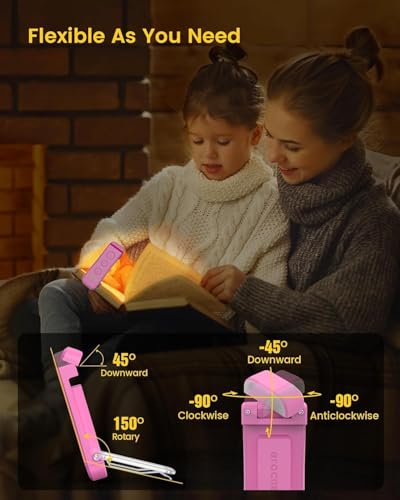 Image of Clip-On LED Book Lamp for Night Reading, USB Rechargeable Study Light for Students, 3 Brightness & Color Modes, Eye-Care Portable Foldable Reading Light for Bed & Travel (NEW - Pink)