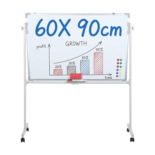 Tableau blanc mobile magnétique effaçable à sec sur roulettes, tableau blanc sur pied portable pour bureau école réunion formation, whiteboard mobile tableau de présentation magnétique (Blanc)