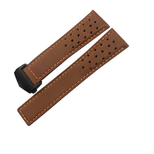Bracelet de montre en cuir de veau 22mm noir rouge compatible avec Autavia F1