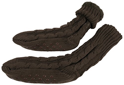 N'Ice Caps Women's Lined Cable Knit Home Sock with Non-Skid Gripper Soles