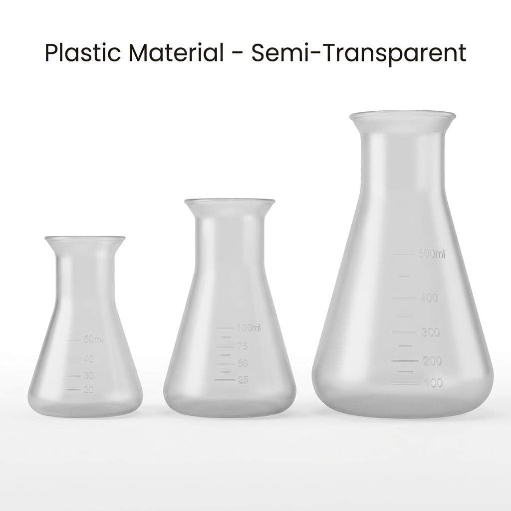 QWORK Plastic Conical Flask Set 50ml 100ml 500ml – Semi-Transparent Lab Flask for Teaching, Demonstration & Display