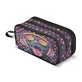 WEVIBOFU Pitbull Headphones Dog Colorful Dots Pencil Case Large Capacity Pencil Pouch Boys Girls 3 Compartment Pen Bag School Office Stationery Organizer