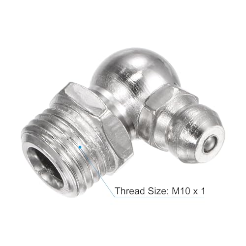 Image of uxcell Nickel-Plated Iron 90 Degree Grease Fitting M10 x 1mm Thread Hydraulic Grease Fitting Accessories, 40Pcs