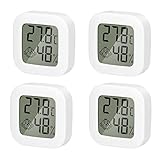 QeeFop Mini LCD Digitales Thermometer Hygrometer, 4 Stück Thermometer Hygrometer Innen, Temperatur und Luftfeuchtigkeitsmessgerät, Raumthermometer mit Smiley-Indikator für Babyzimmer Wohnzimmer Büro