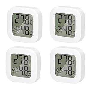 QeeFop 4 Stuks Thermometer Hygrometer Mini LCD Digitale Thermometer, Hygrometer voor Binnen, Hygrometer Met Luchtcomfort-Symbool, Voor Kantoor Babykamer Kinderkamer Woonkamer Koelkast