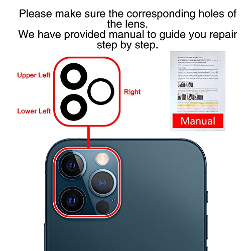 2Pcs Asdawn Back Rear Camera Lens Glass Replacement For Iphone 12 Pro 6.1 Inches With Pre-Installed Adhesive,Back Lens Glass With Installation Manual + Repair Tool Set #TOP5
