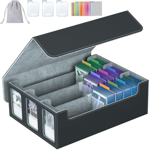 Image of 3-Row Trading Card Storage Box, Bulk Cards Case for 2400+ Mtg tcg Magic Playing Game Card Organizer, Commander Deck Box with 3 Supports & 24 Dividers