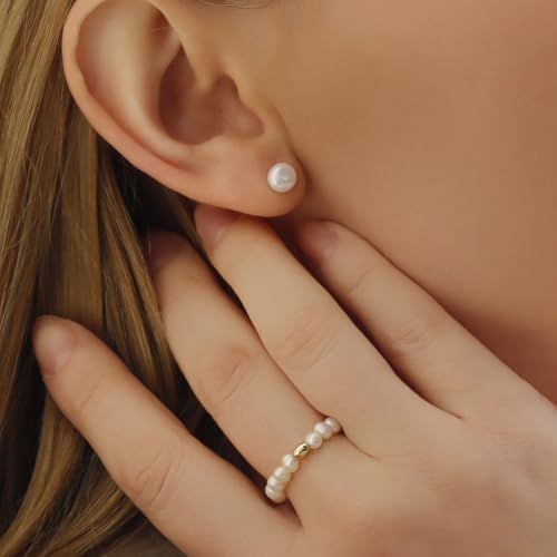 6mm Natural Freshwater Pearl Stud Earrings, Rhodium-Plated 925 Sterling Silver, Hypoallergenic, Minimalist Jewelry for Women, Classic and Elegant Gift for Her, Everyday Wear or Special Day3