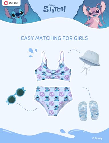 Image of Disney Stitch Minnie Mouse Bikini Swimsuit, 2 Piece Toddler Girls Bathing Suit, Swimwear with Straps & Bow, UPF 50+ Rashguard