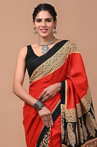Image of Crafts Moda Pure Cotton Floral Print Saree with Blouse for Women