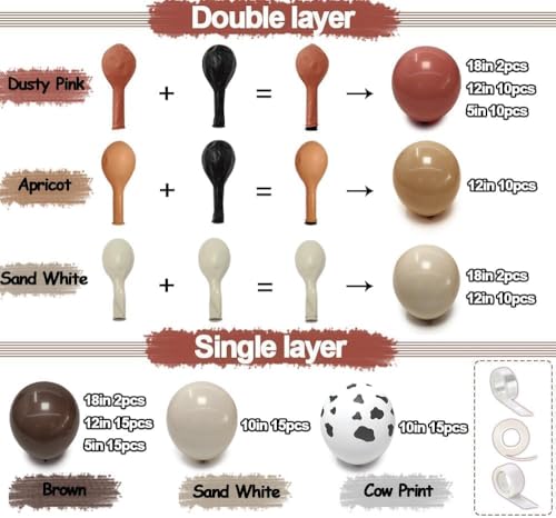 Image of Western Balloon Garland Double Stuffed Dusty Pink Brown Sand White Nude Balloon Arch Kit for Western Baby Shower Cowboy Cowgirl Birthday Boho Party Decorations