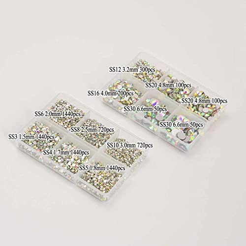 Ncb 8000Pcs Non Hotfix Rhinestones 10 Sizes Flatback Crystal Glass Rhinestones With Tweezers And Picking Pen For Nail Art Clothes Bags Phone Decorations Crafts Diy (001Ab Crystal Ab Mix Ss3-Ss30) #TOP5