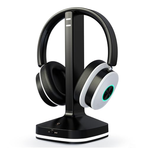 Wireless Headphones for TV Watching, TV Headphones Wireless for Seniors with Transmitter Charging Base, Over Ear Headset with 3 Audio Modes, No Audio Delay Blutooth 5.4, Gifts for Parents, Black&White