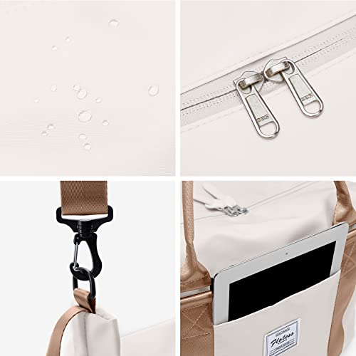 Travel Duffel Bag For Women, Sports Tote Gym Bag, Shoulder Weekender Overnight Bag With Wet Pocket & Trolley Sleeve,Light Beige & Brown #TOP5