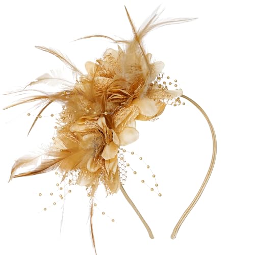 Pistha Womens Fascinators Hats Tea Party Hats for Women Feather Pearl Veil Headband for Wedding Cocktail Dresses Accessories