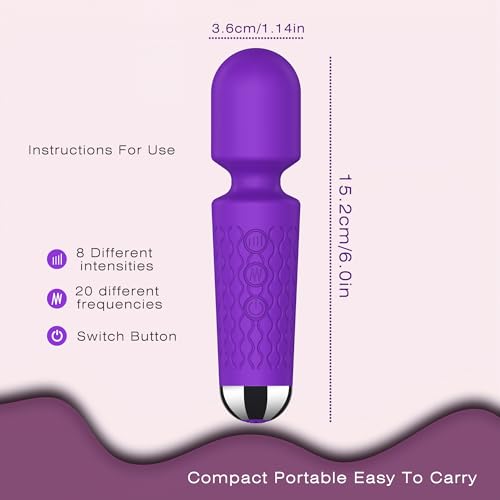 Image of Personal Mini Massager - Handheld Deep Tissue Massager with 20 Speeds & 8 Modes, Quiet Waterproof Vibrating wandfor Neck, Back, Muscle Tension Relief & Sports Recovery, Purple