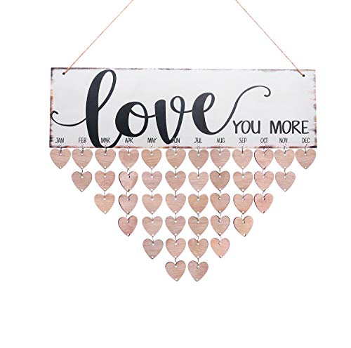 WINOMO Family Birthday Board Plaque DIY Hanging Wooden Birthday Reminder Calendar for Mom Dad Grandma Grandpa with 50pcs Wooden Hearts