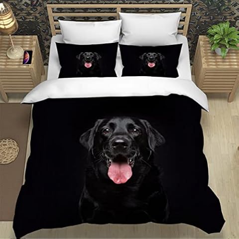 RLYXGS Black Labrador Bedding King Size Animal Pet Duvet Cover Set 3 Piece Microfiber Lightweight Quilt Cover Luxury Bedroom Decor Bedspread Cover With Zipper Closure 2 PillowCases 220X230cm Cover