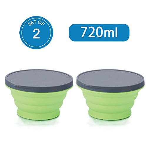 MQUPIN Collapsible Silicone Hiking Bowl, Outdoor Portable Silicone Folding Bowl for Travel Camp Hiking Kitchen Outdoor (LIGHT GREEN)