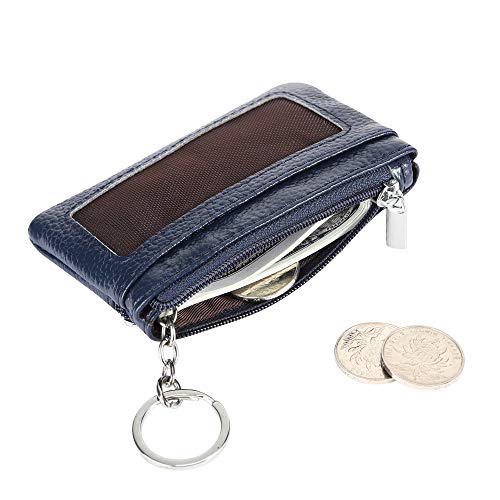 Women Genuine Leather Keychain Zipper Change Wallet Small Mini Pocket Size Coin Purse, Navy #TOP2