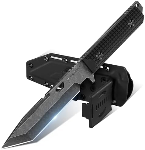 Dragon Creek tactical fixed blade knife with D2 steel and Kydex sheath in black