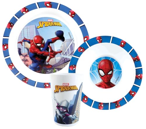 FUN HOUSE | Set Vaissellle Spiderman Pour Enfant | 1 verre, 1 Assiette + 1 Bol | Réutilisable +...