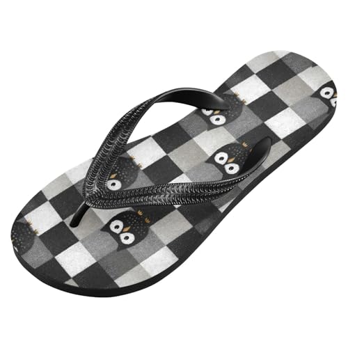 Flip Flop Sandals Owl Checkered Print for Women Men Beach Outdoor XS2