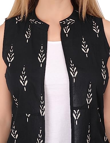 Image of Women Indo Western Floral Printed Ethnic Long Cotton Sleeveless Open Front Plus Size New Shrug Fancy Ladies Summer Cardigan Dress Bolero Jacket Clothing Online