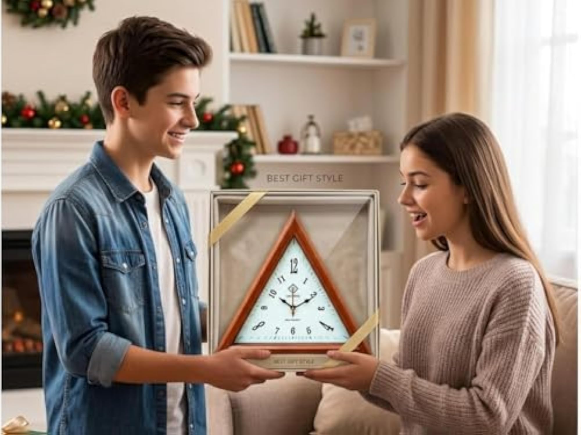 Vintage Triangle Wooden Wall Clock, 12 Inch