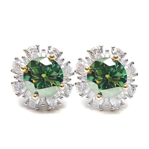 S925 Silver Stud Earrings Jewelry 2.0 Carat Green Moissanite Mother Ear Stud Anniversary Party for Women Gift with Gift Boxs